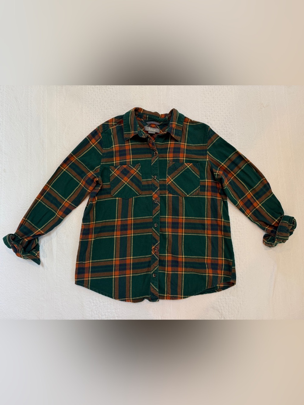 Natural Reflections Flannel Button Down Shirt Women’s Medium M Green Plaid